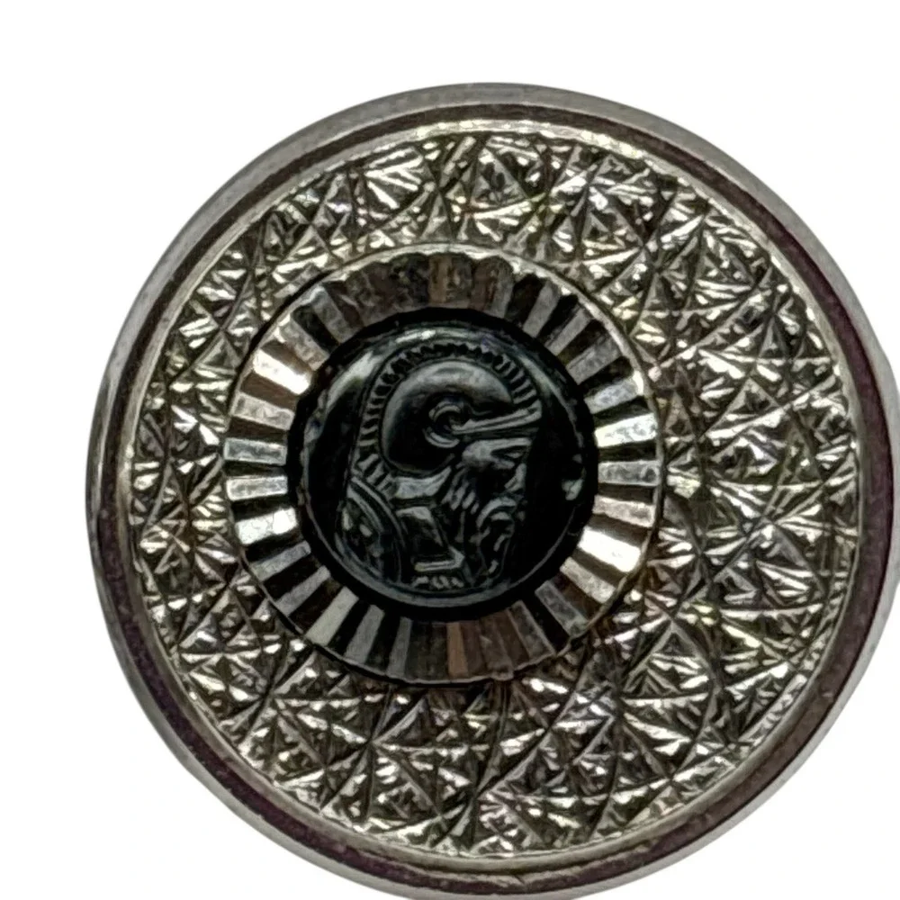 Roman Soldier‎ Cufflinks Textured Round Silver Tone Vintage Metal Bullet Back